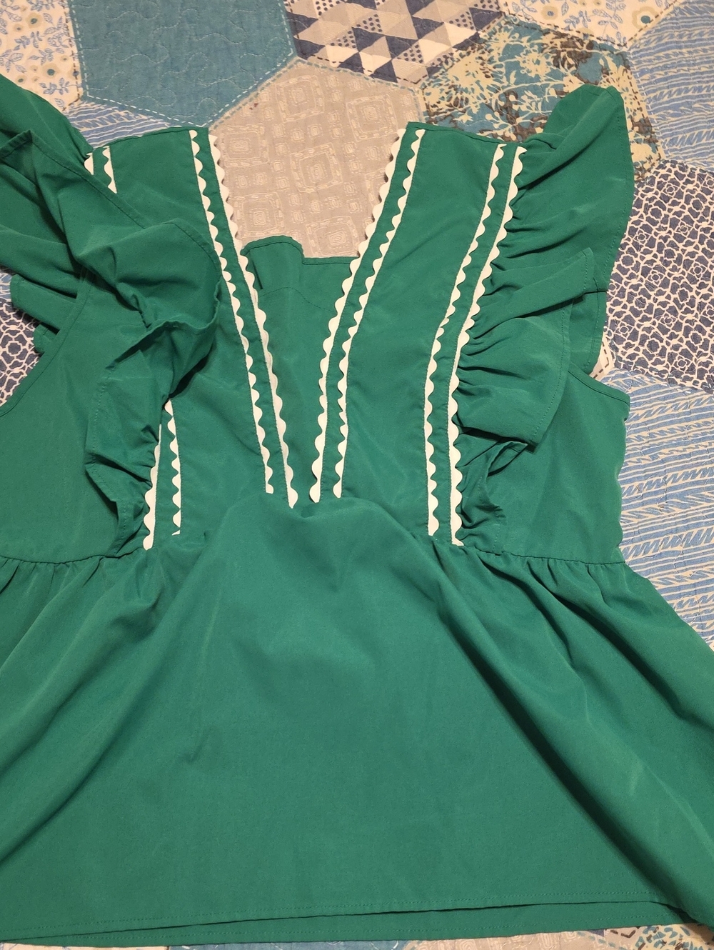 Green Ruffle Trim Peplum Top